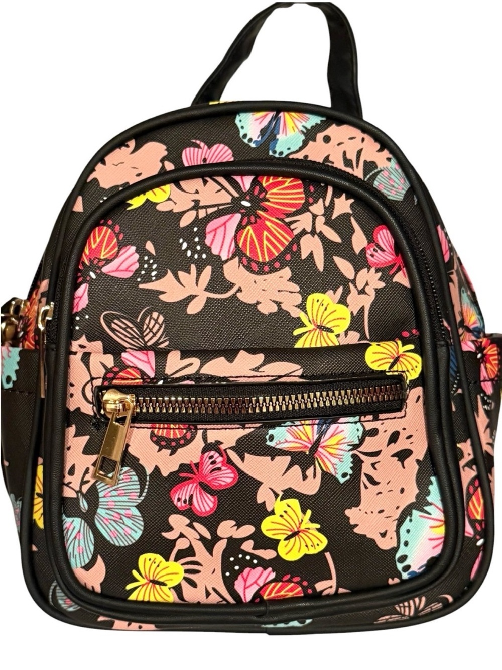 Floral Butterfly Mini Backpack - Black/Pink